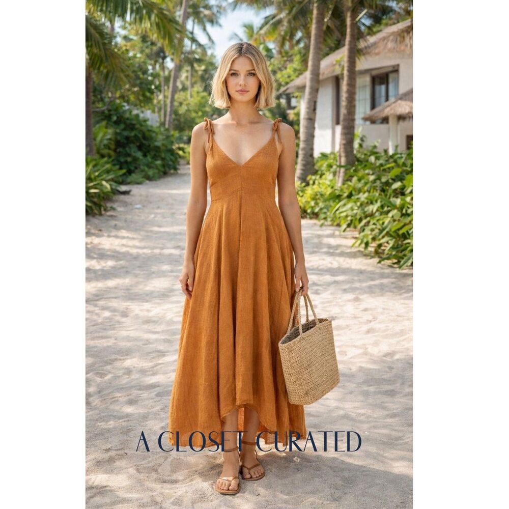 Fil De Vie Tangier Linen Maxi Dress XS Orange NWT